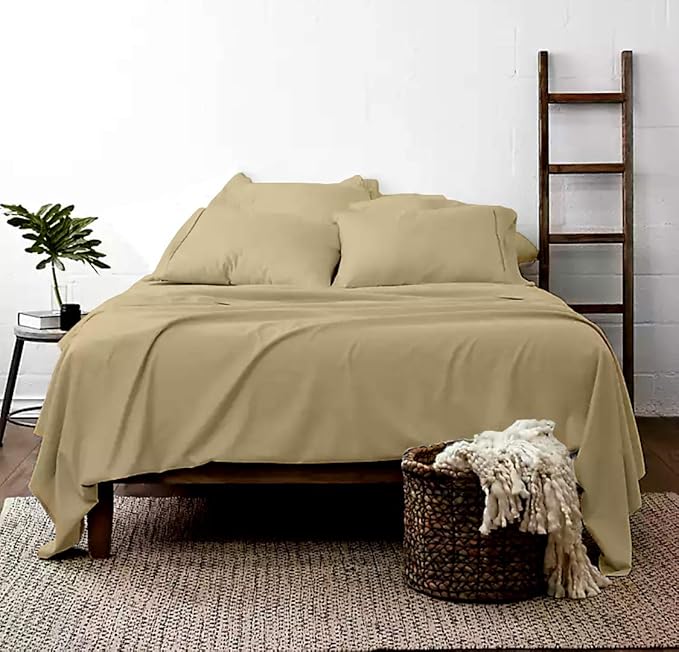 100% Real Certified Organic Cotton Bedsheet Set, RV-King Size 6 Piece 1000 Thread Count Sheets Sets, [1 Fitted + 1 Flat + 4 Pillowcases], Extra 24" Deep Pocket - Taupe