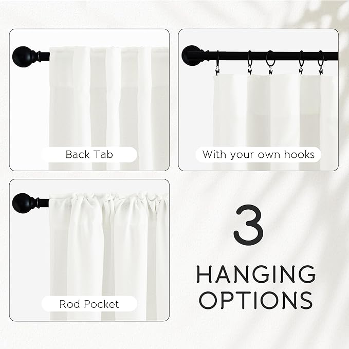 NICETOWN Linen Sheer Ivory Curtains 84 inches Long, Rod Pocket & Back Tab Faux Linen Semi Sheer Window Treatments Privacy with Light Filtering for Bedroom/Living Room, W52 x L84, 2 Panels