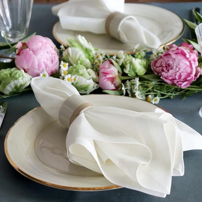 Huddleson Ivory Linen Napkin 20x20 (Set of Four) Luxury Italian Linen Napkin Sewn in US