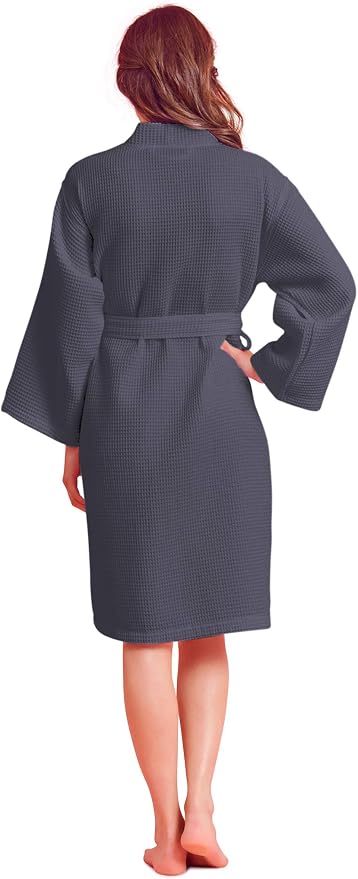 Soft Touch Linen Women's Kimono Waffle Robe-Luxurious & Absorbent & Quick Dry-Cotton & Polyester Blend
