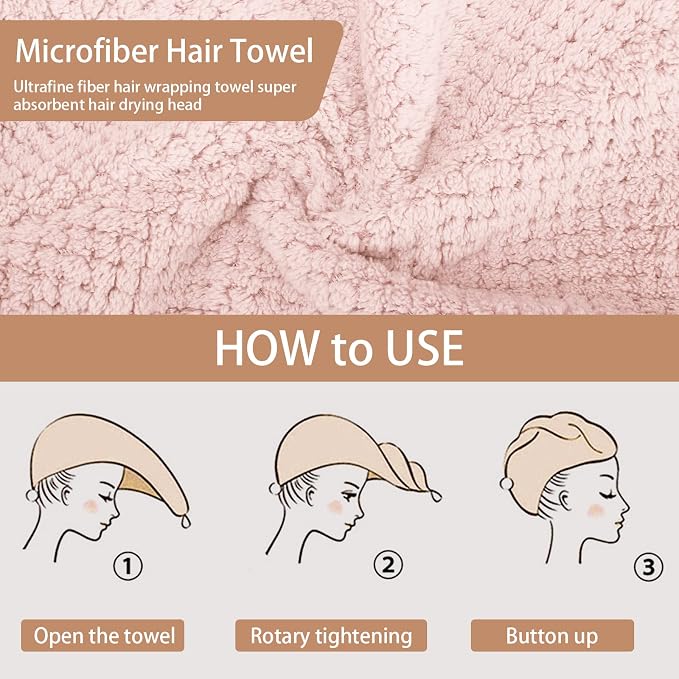 CZZXI 3 PCS Microfiber Hair Towel, Hair Wraps for Women Wet Hair | , Fast Drying Hair Turban, Anti Frizz Head Towels Wrap for Curly Hair (Beige, Khaki, Grey)