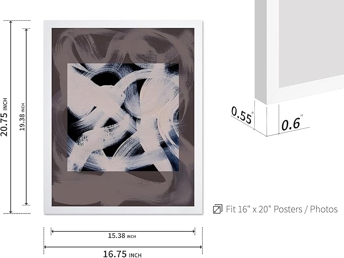 Monem Art Monochrome Abstract Brushstroke Painting Print - Modern Minimalist Graphic Art Poster - Wall Decor for Living Room, Bedroom or Office - 16x20 White Framed Wall Art by Mareike Bohmer