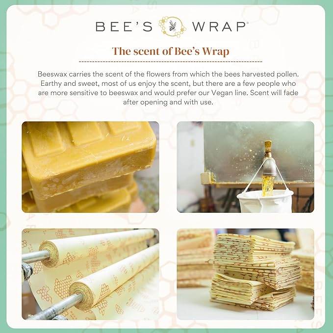 Bee's Wrap Beeswax Wraps for Food - Cut to Size 14x52" Beeswax Wrap Roll - Plastic Free Made in USA Reusable Natural Food Wrap - Seasons Greetings