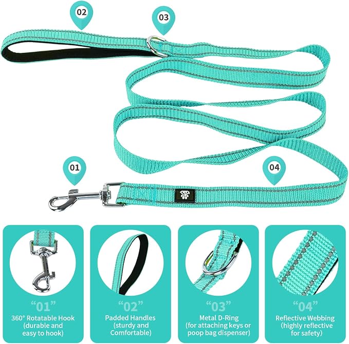 NESTROAD Dog Collar and Leash Set,Reflective Dog Collars with Quick Release Buckle,Adjustable Nylon Pet Collar for Small Medium Large Dogs(Large,Teal)