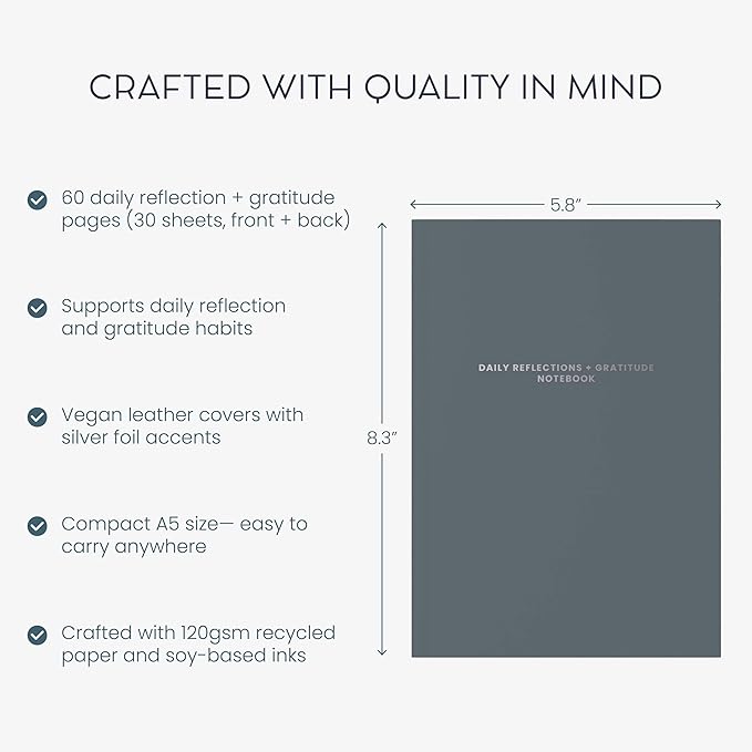 MäksēLife Evening Reflections & Gratitude Journal - Daily Mindfulness & Self-Care Notebook, A5 Lay-Flat Binding, Vegan Leatherette Cover, Bedtime Companion for Positive Intentions