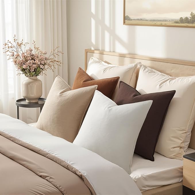 Pack of 4 Linen Pillow Covers Farmhouse Throw Lumbar Pillow Covers Soft Accent Rustic Gold Brown Cushion Case 12x20 Inch Rectangle Pillowcase for Couch Sofa Bedroom Living Room