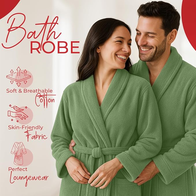RIVERSIDE Premium 100% Cotton Terry Bathrobe For Women and Men - Soft Towel Robes with Shawl Collar Ajdustable Belt & Pockets