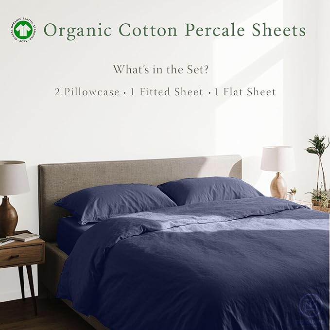 Threadmill Luxury Organic Cotton Sheets - Certified by GOTS - King, 4 Piece, Folkstone Blue - Breathable - Premium Sheet Set - Smooth and Cool Bedding with Perfect Elastic Deep Pocket Fit