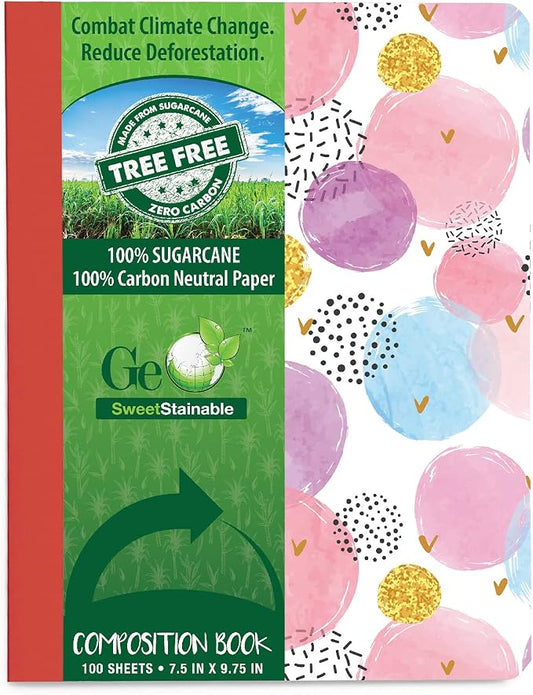 Composition Notebook, Sewn Eco-Friendly & Carbon Neutral Tree Free Paper Composition Book, 7.5” x 9.75”, 100 Sheets (Circles)