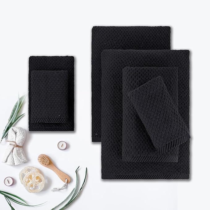 CASA COPENHAGEN Popcorn 6Pcs 100% Egyptian Cotton Large Designer Towels Gift Set- Jet Black, 600GSM, 2Bath 2Hand 2Washcloths, Bath Towels for Bathroom Set for Women & Men