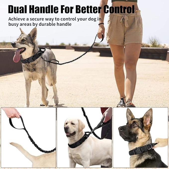 Tactical Dog Collar Leash Set, Adjustable Military Training Nylon Collar Dog Training with Control Handleand Metal Buckle, Dog Collar for Medium Large Dogs (Black,M)