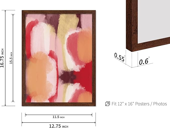 Monem Art Abstract Wall Poster - Modern Geometric Design Print - Colorful Artwork for Living Room or Bedroom Decor - Contemporary Design for Office - 12x16 Brown Framed