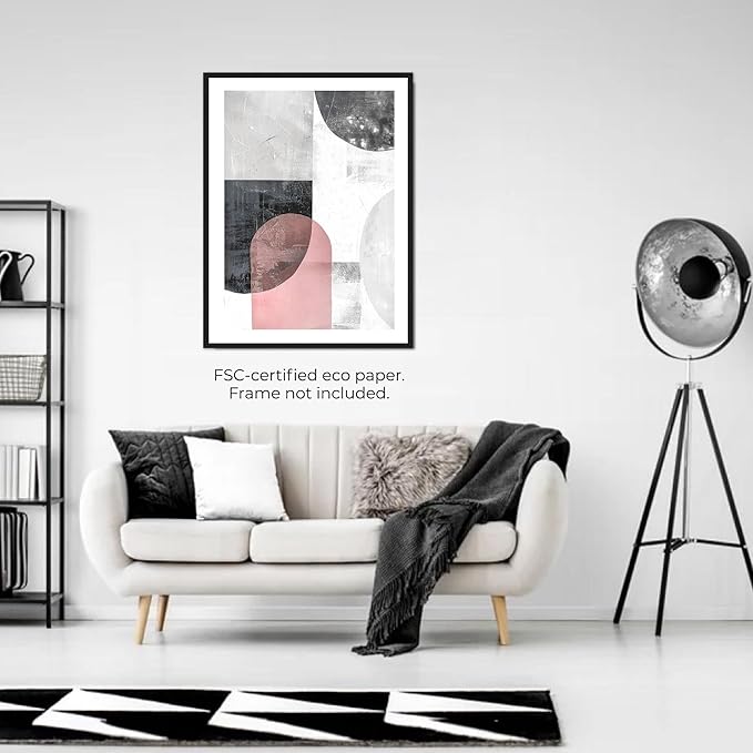 Moonow7 Neutral Wall Art Prints, Minimalist Poster in Grey, Black, and Blush Pink, for Bedroom, Living Room, Office, and Hallway, Contemporary Decor Unframed Size 11x14 / 27x35 cm