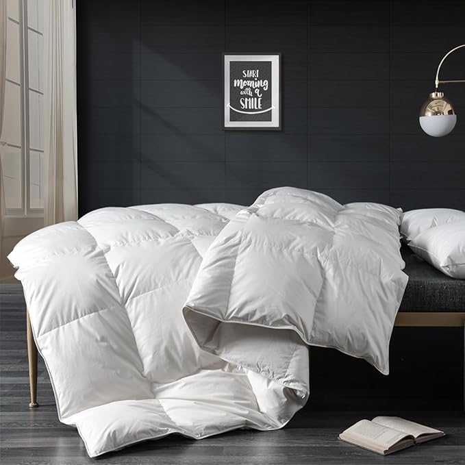APSMILE Oversized Queen Size Down Feather Fibers Heavyweight Duvet Insert - Thick Comforter with 100% Cotton Cover, Fluffy Fill-Power Winter Bedding for Cold Weather (98 x 98 inches, Ivory White)