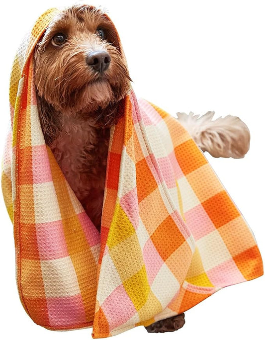 Dock & Bay Pet Towel - Super Absorbent & Quick Drying Dog Towels with Bag - 100% Recycled - Rhubark & Custard, Medium (90x50cm, 35x19)