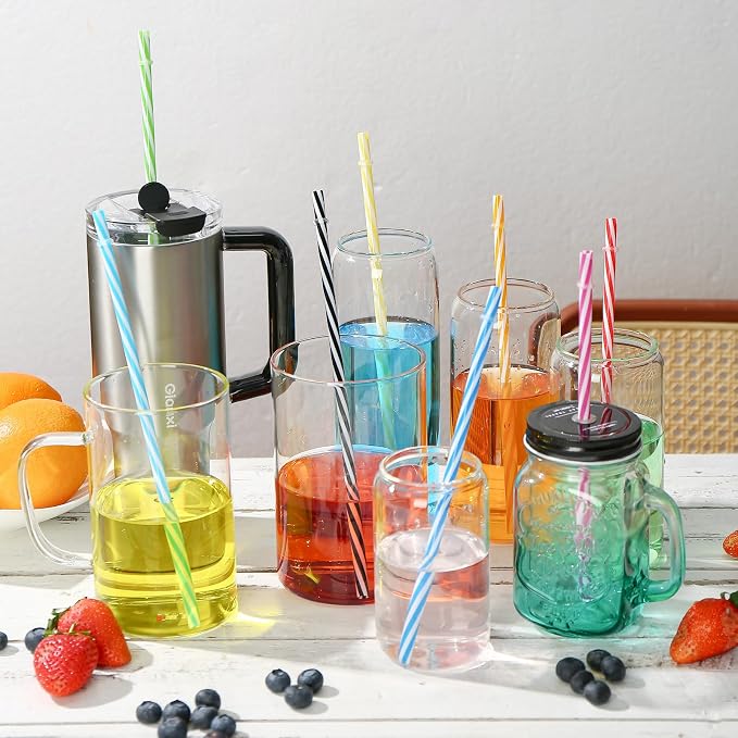 25 Pieces Reusable Plastic Straws with 2 Cleaning Brushes, BPA-Free 10.5" Long 0.29" Diameter, Colorful Hard Drinking Straws for 16-32 oz Tumblers and Mason Jars