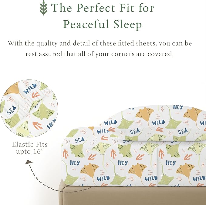Threadmill Organic Cotton Twin Sheets | 100% Cotton Sheets for Twin Size Bed | Printed Percale Twin Sheet Set with 15” Deep Pocket | Soft Breathable | 3-Piece | Rays Yellow
