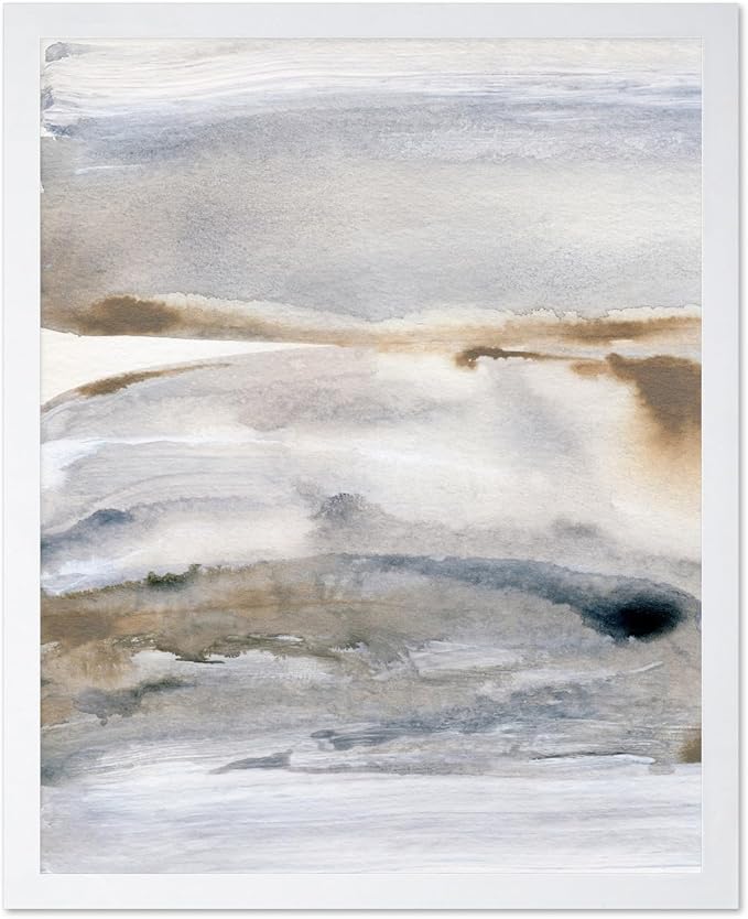 Monem Art Neutral Abstract Watercolor Landscape Wall Art - Minimalist Earth Tone Contemporary Painting Poster - Modern Calm Aesthetic Art Print - 12x16 White Framed Wall Art by Mareike Bohmer