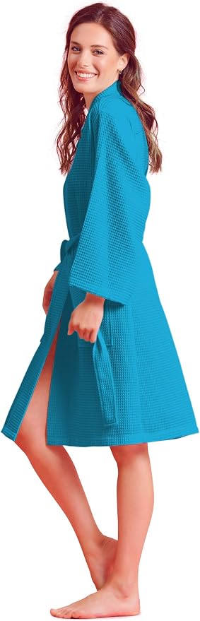 Soft Touch Linen Women's Kimono Waffle Robe-Luxurious & Absorbent & Quick Dry-Cotton & Polyester Blend