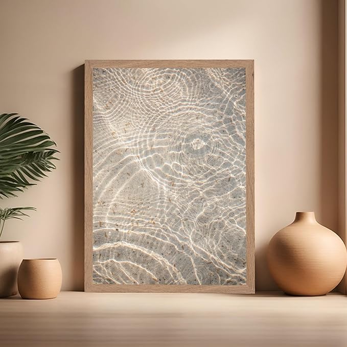 Monem Art Sunlit Ocean Water Texture Print - Minimalist Coastal Photography Poster - Wall Decor for Living Room, Bedroom or Office - 16x20 Beige Framed Wall Art by Mareike Bohmer