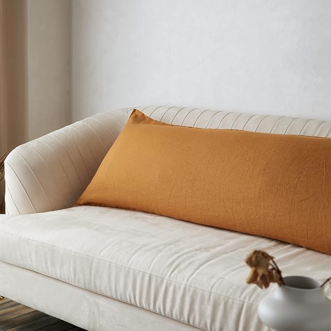 Simple&Opulence Body Pillow Cover 20" x 54",100% Pure Linen, Ultra Soft and Breathable, Body Pillowcase with Envelope Closure for Adults (Rust)