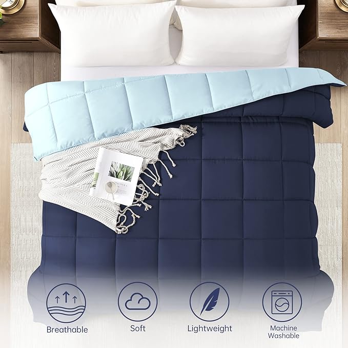 Homelike Moment California King Comforter - Blue Duvet Insert Down Alternative Bed Comforter, Lightweight Bedding Comforters Cal King Size Quilted Soft All Season Reversible Navy/Light Blue