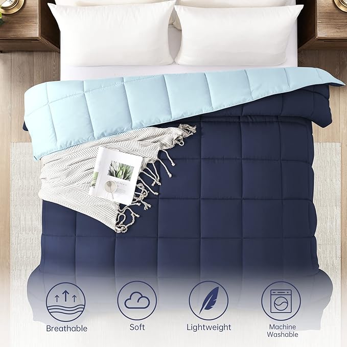 Homelike Moment Comforter King Size - Blue Duvet Insert Down Alternative Bed King Comforter, Lightweight Bedding Comforters Quilted Soft All Season Reversible Navy/Light Blue