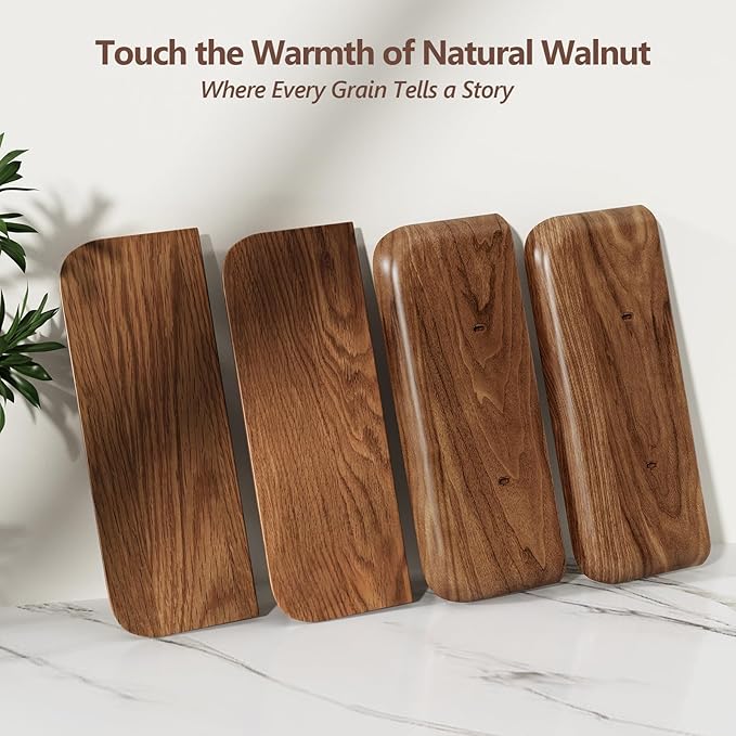 Solid Walnut Floating Shelves for Wall 16.5 Inch Set of 2, Round Edge Wall Mounted Shelf,Rustic Farmhouse Wooden Floating Shelf,Wood Wall Shelf for Bathroom Living Room,Bedroom,Kitchen