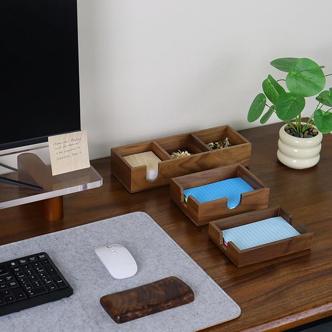 MultiBey Walnut Wood Sticky Notes Holder for Desk, 4x6 Inch Self -Sticky Note Memo Holder, Wooden Sticky Note Dispenser Office Desk Organizer for Dorm Room Office Home School (S)