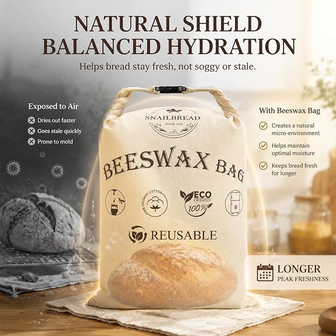 XL Reusable Beeswax Food Storage Bags with Zipper - 2 Pack (13x17) for Sourdough & Homemade Bread | Sustainable Eco-Friendly Freshness Keeper | Upgraded Zippered Beeswax Wrap Bag, Zero Waste