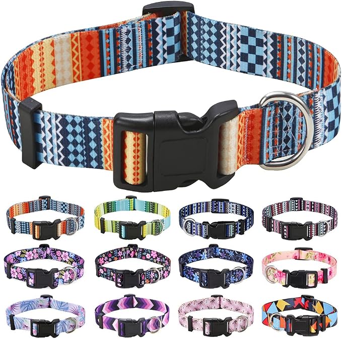 Mihqy Dog Collar with Bohemia Floral Tribal Geometric Patterns - Soft Ethnic Style Collar Adjustable for Small Medium Large Dogs（Bohemian Orange,L）