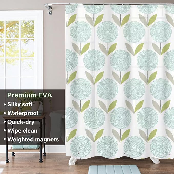 Plastic Shower Liner - Premium EVA 6G Shower Curtain Liner with Rustproof Grommets and 3 Weighted Magnets, Waterproof Shower Curtains for Bathroom (Gerbera, 72" x 72")