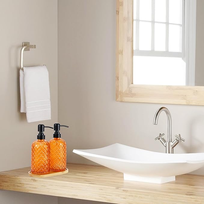 12Oz Glass Soap Dispenser with 304 Black Rustproof Stainless-Steel Pump, Refillable Glass Soap Dispenser for Kitchen, Bathroom, Farmhouse (2pack& Tray)