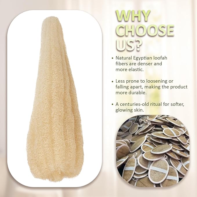 Premium Egyptian Natural Loofah Sponge 100% Plant-Based Exfoliating Body Scrubber Dye-Free Biodegradable Shower Pouf Deep Cleansing for Body Back and Face, Women & Men (2 Pack)