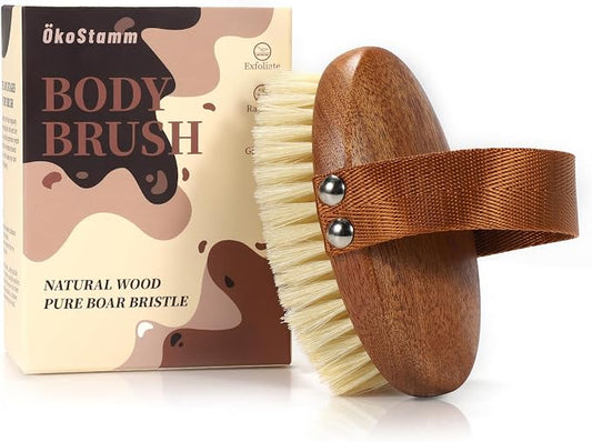 Dry Brushing Body Brush for Lymphatic Drainage with Boar Bristles | Pure Boar Bristle, Ebony Wood, Exfoliating Brush for Removing Dry Skin and Reducing cellulite, no microplastic release