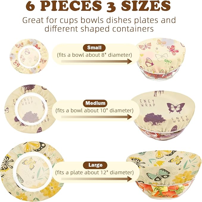 Reusable Beeswax Bowl Covers for Bread Proofing & Food Storage, Eco-Friendly Organic Cotton & Natural Wax & Resin, for Baking, Picnic, Pet Food, Sustainable Kitchen (Butterfly001, 2*12''+2*10''+2*8'')