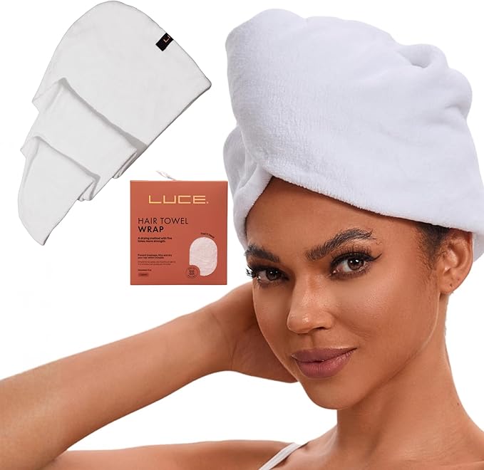 LUCE Hair Towel wrap for Women – Premium 400 GSM Microfiber Hair Towel Anti frizz, Highly Absorbent, Adjustable Thick Elastic Fit for Kids & Adults, Perfect for Curly, Wavy & Long Hair Care