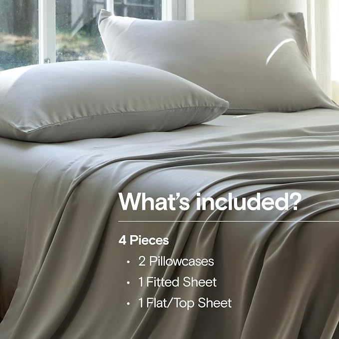 DOZ Sheet Set, 100% Viscose derived from Bamboo, Organically Grown, Buttery Soft, Cooling Sheets, High GSM, Deep Pockets - 4 Piece - 2 Pillowcases 1 Fitted 1 Top Sheet (Dove, Cal King)