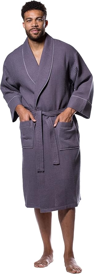 Turquaz Lightweight Waffle Knit Kimono Bathrobe - Soft Cotton Blend Spa Robe, Fast-Drying Full-Length Unisex Robes for Women