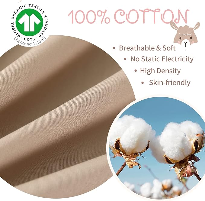 Simple&Opulence 100% Organic Cotton Sheet Set for Kids Teens, 4 Pieces Soft Bed Sheets Boy Girl Warm Adorable - Alpaca, Full