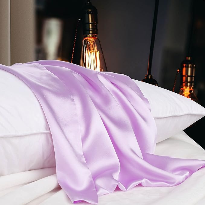 uxcell 1 Pack 100% Charmeuse Pure Silk Pillowcase for Hair and Skin, 350TC 19 Momme Soft Breathable Pillow Case with Hidden Zipper, Light Purple Queen(20x30inch)