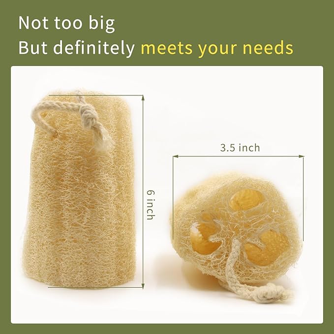 Natural Loofah Sponge Exfoliating Body Scrubber(6" Economical 4Pack),Organic Luffa for Women and Men in Shower