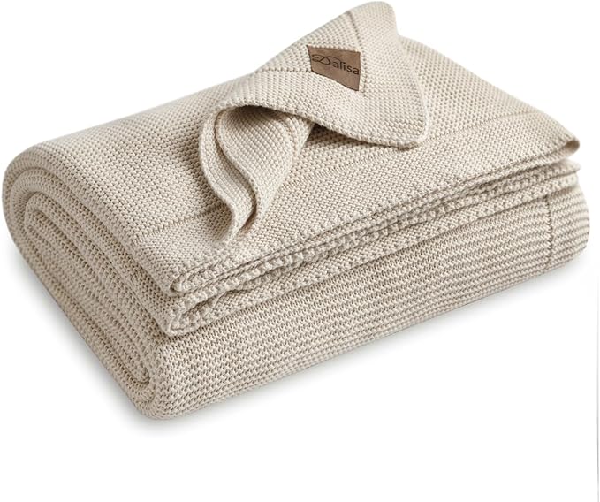 Dalisa 100% Organic Turkish Cotton Throw Blanket - GOTS Certified, Cozy - Perfect for Couch, Bed, and Home Decor - Boho Vintage Knit Alina (Stone, 50x60)