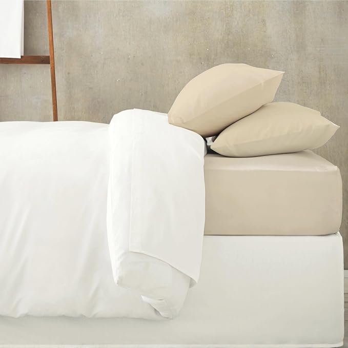 MakeMake Organics Organic Queen Fitted Sheet Set GOTS Certified Organic Cotton Fitted Sheet with 2 Pillowcase Ultra Soft Non Toxic Breathable Hypoallergenic Colorful Neutral (Queen, Solid Oat)