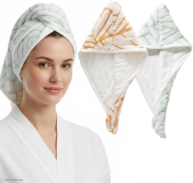 2-Pack Microfiber Hair dring Towel | 50% Faster Drying, Ultra Absorbent & Frizz Control | for Long/Curly Hair | 16 * 26" Large Size | Travel Gym Home Use(Yellow,Green)