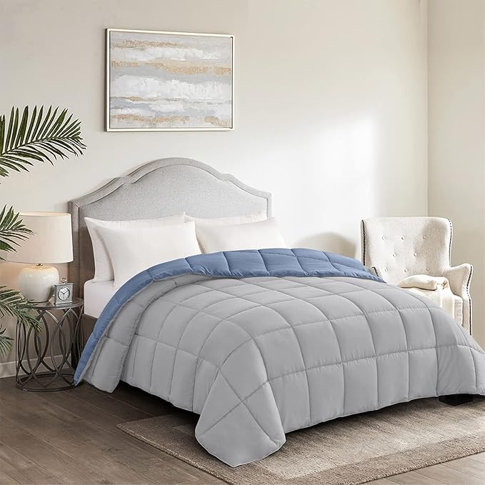 Homelike Moment Comforters Queen Size - Blue Duvet Insert Down Alternative Bed Queen Comforter, Lightweight Bedding Comforters Full Size Quilted Soft All Season Reversible Blue/Grey