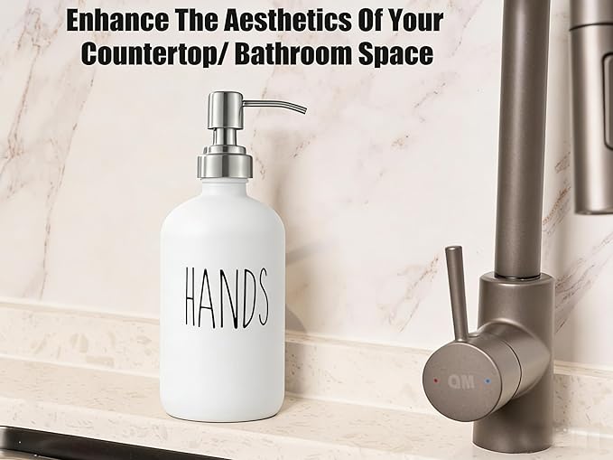 White Soap Dispenser Set, Glass Soap Dispenser with Stainless Steel Pump & Tray, Farmhouse Hand Soap Dispenser & Dish Soap Dispenser for Bathroom Kitchen Sink(White h)
