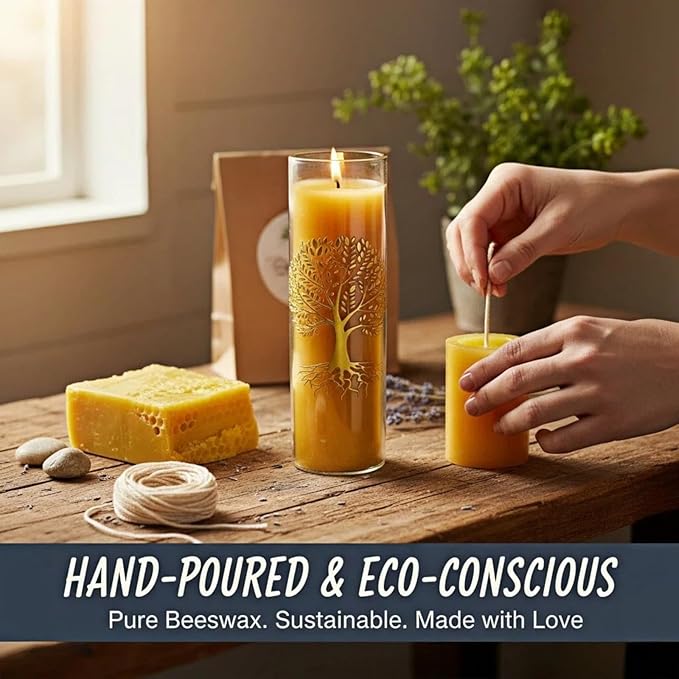 The Tree of Life Pure Beeswax Candles, Single Glass Pack - 240-Hour Burn Time, Clean Burning Long-Lasting Eco-Friendly Candle for Meditation, Prayer & Gift Giving