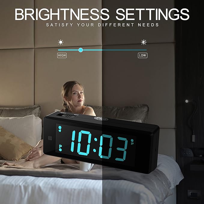 Digital Alarm Clock Battery Operated Night Visiable with Hybrid LED/LCD Time Display, Emergency Flashlight, Small Travel Clock for Bedroom Bedside (Blue Display)