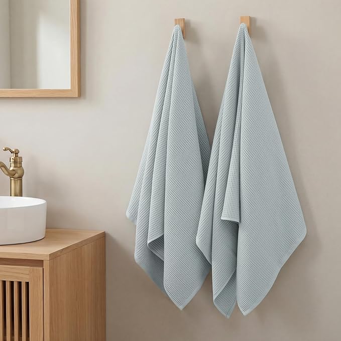 ecolook 4 Piece Waffle Bath Towel Set, 100% Cotton Lightweight & Quick-Dry Bath Towels, Ultra-Absorbent and Breathable, Lint-Free Hotel & Spa Towels for the Bathroom, Gym and Travel - White